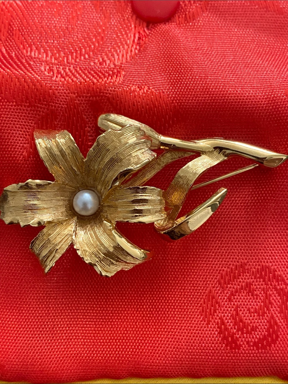 Gold Flower Brooch with Pearl Center - Women’s Elegant Pin